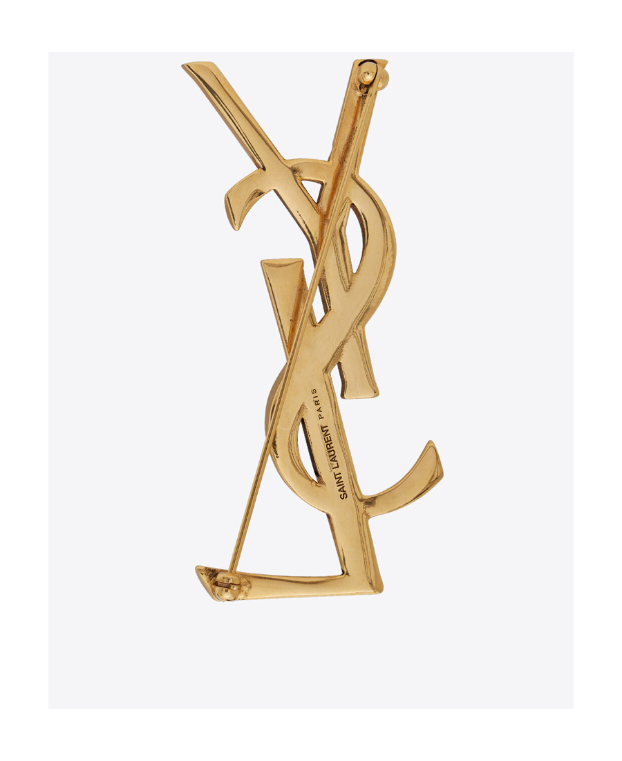 Saint Laurent Golden Cassandre Brooch With Snake Texture In Yellow