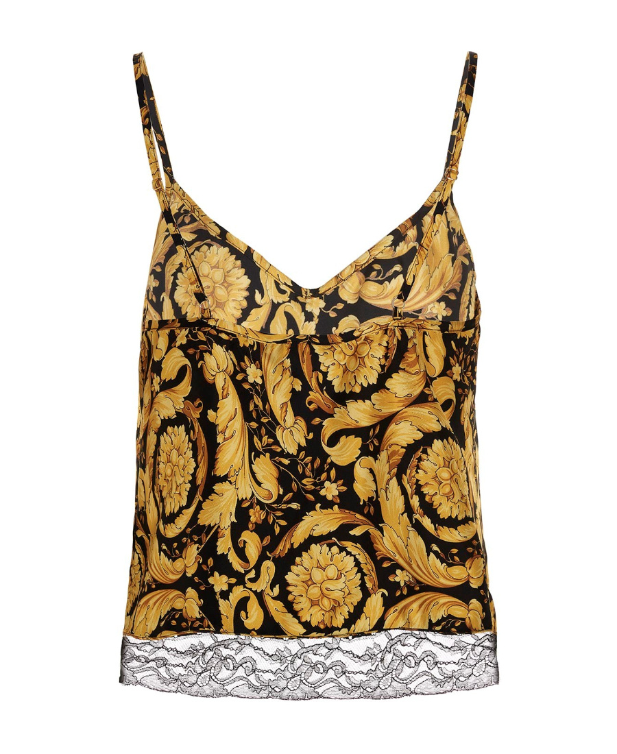 Versace Barocco Print Silk Camisole In Black