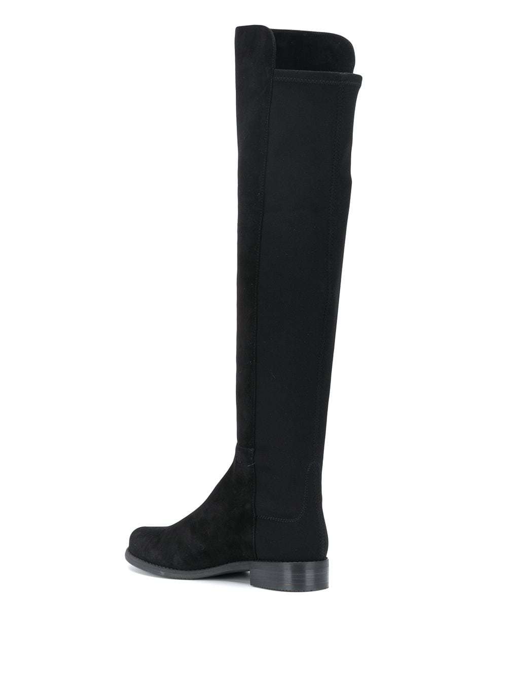 Stuart Weitzman Suede And Fabric Knee-high Block Heel Boots In Black