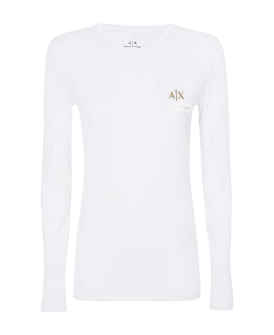 Armani Exchange T-shirt With Round Neck And Long Sleeves In White