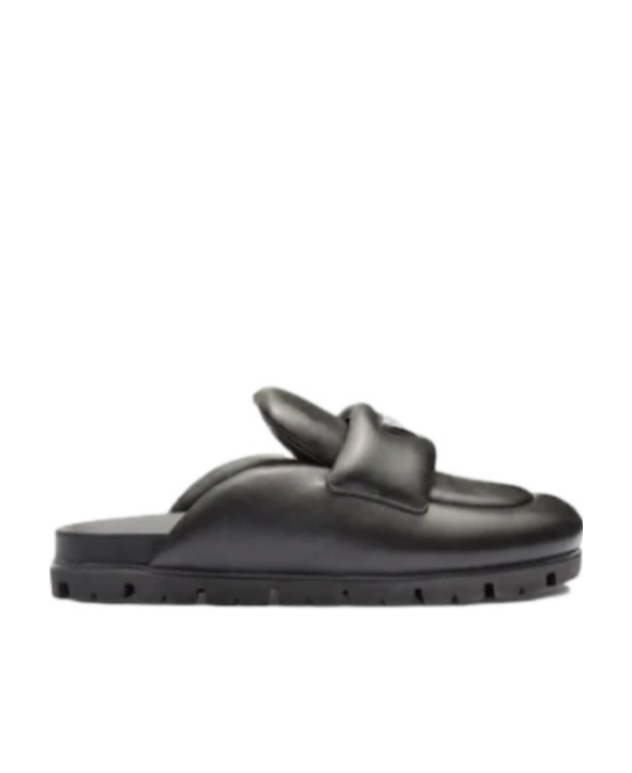 Prada Padded Leather Sabots In Black
