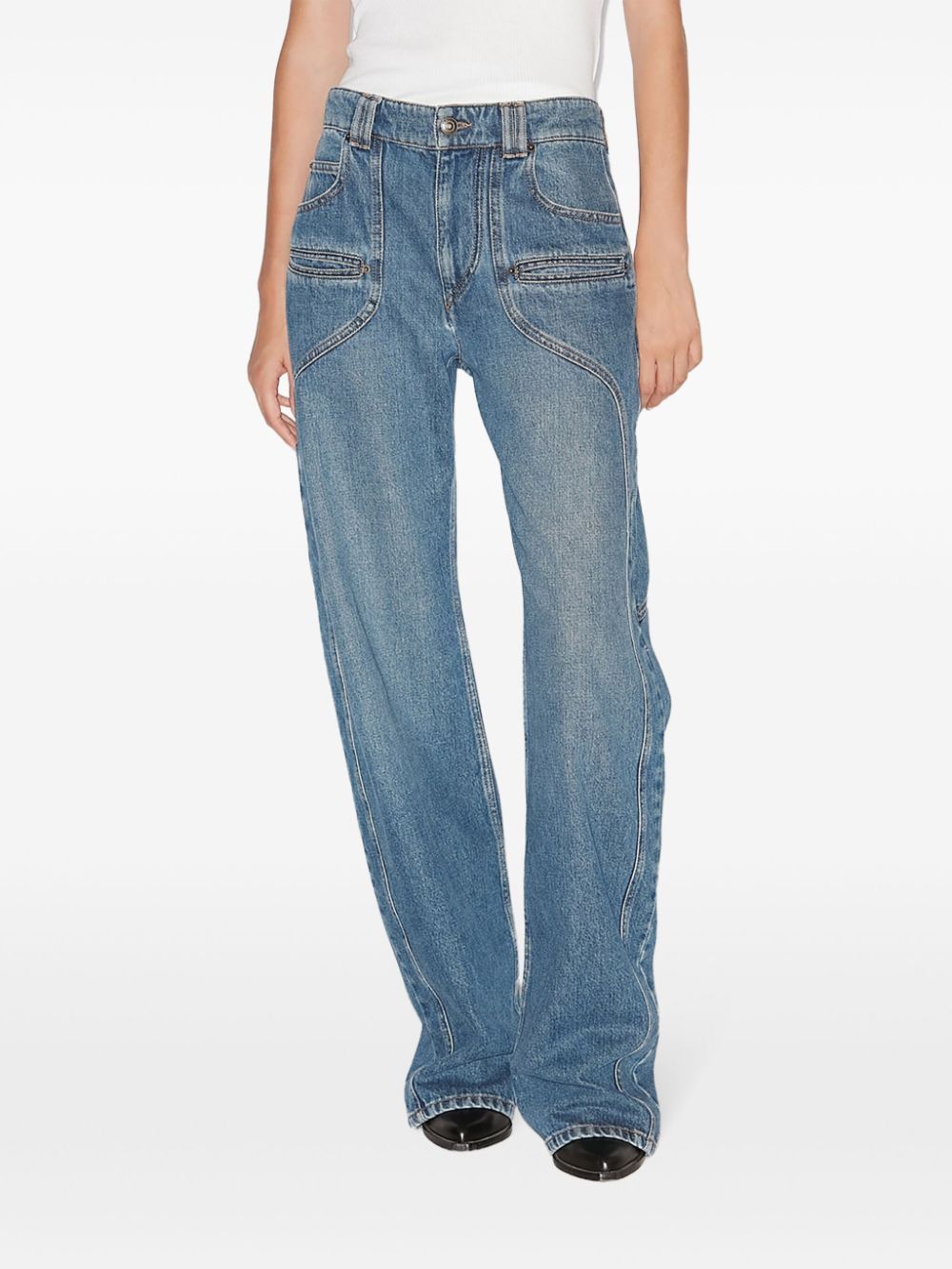 Isabel Marant Jean Beryl Denim Camal Straight Pants In Blue