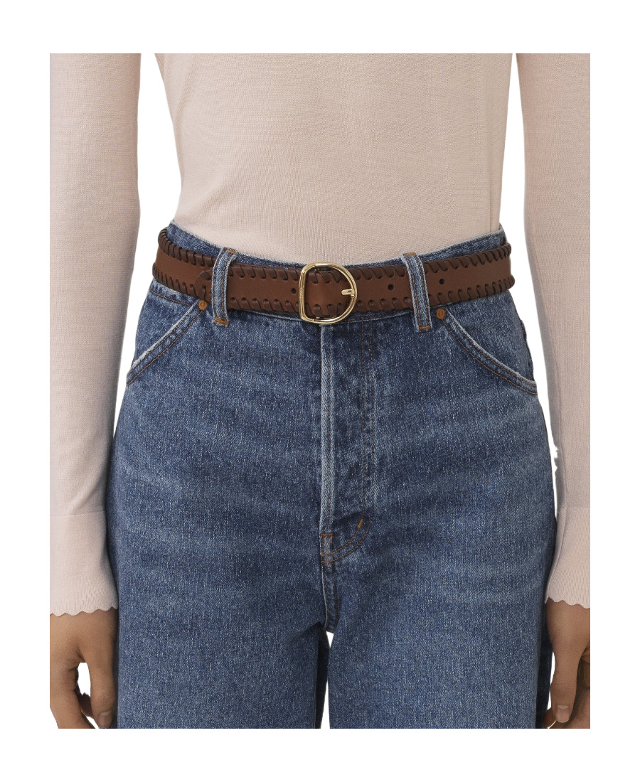 Chloé Mony Decorative-stitching Leather Belt In Brown