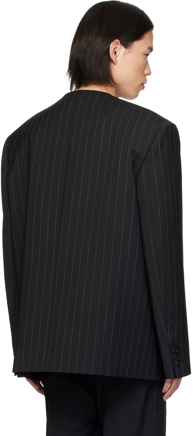 We11 Done Black Striped Embossed Blazer In Black