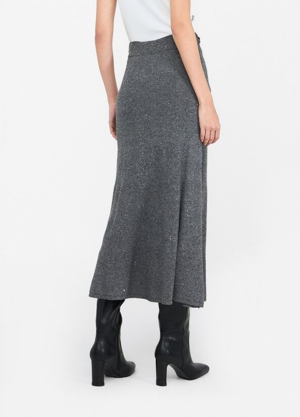 Liu •jo Sequined Knit Midi Skirt In Gray