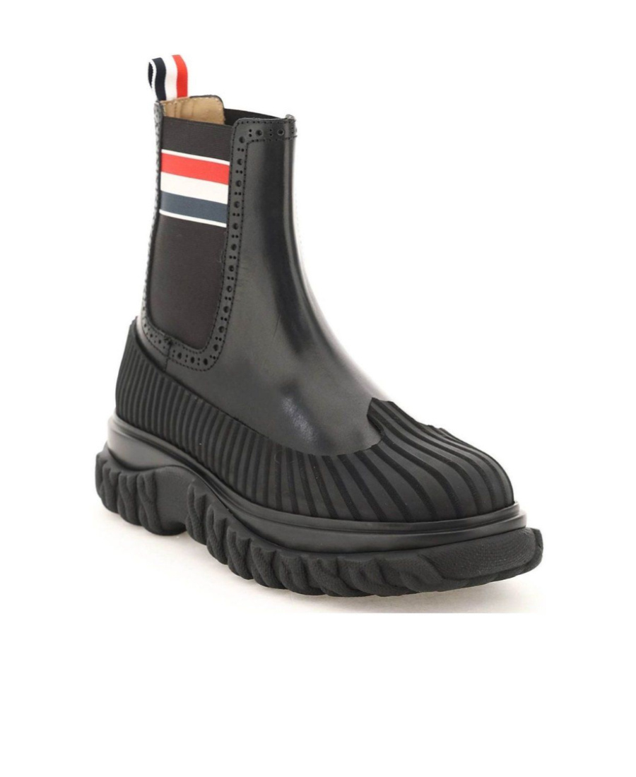 Thom Browne Black Rwb Stripe Duck Chelsea Boots In Black