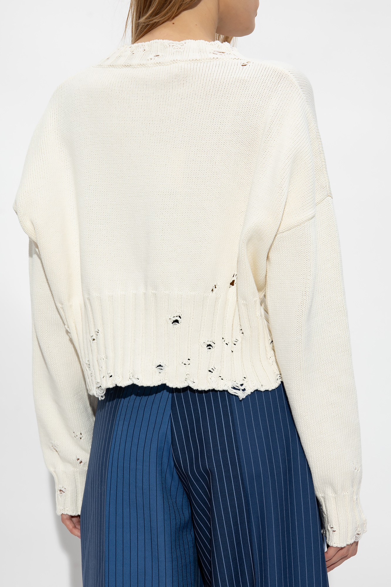Marni Cropped Distressed Jumper In White