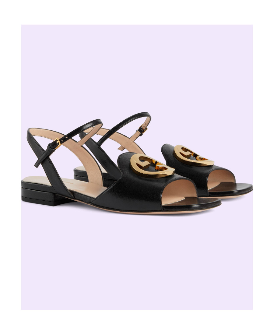 Gucci Interlocking G-logo Leather Sandals In Black