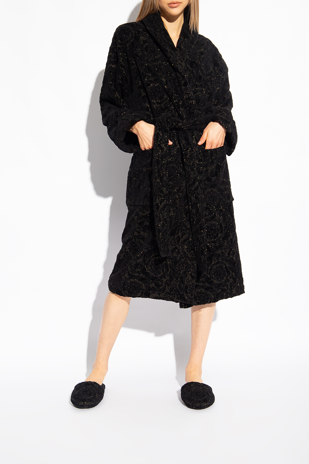 Versace Barocco Lurex Cotton-blend Slippers In Black