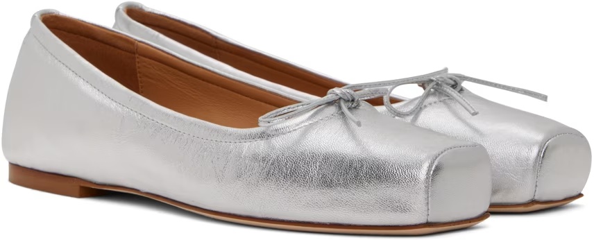 Aeyde Gabriella Laminated Nappa Leather Silver Ballerina In White