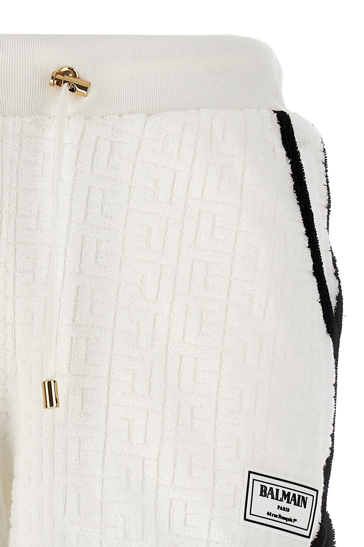Balmain Monogram-motif Towel-finish Shorts In White