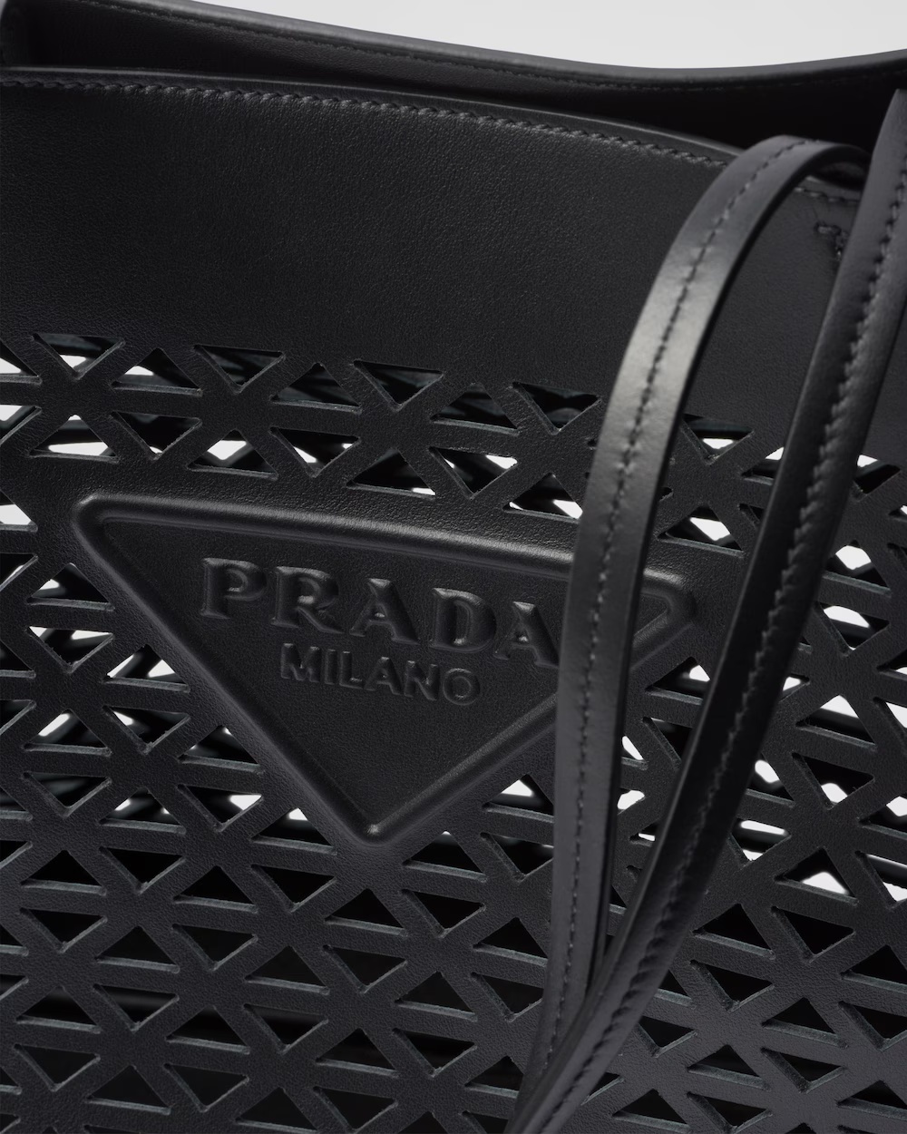 Prada Large Black Perforated Leather Shopping Bag Women In Black