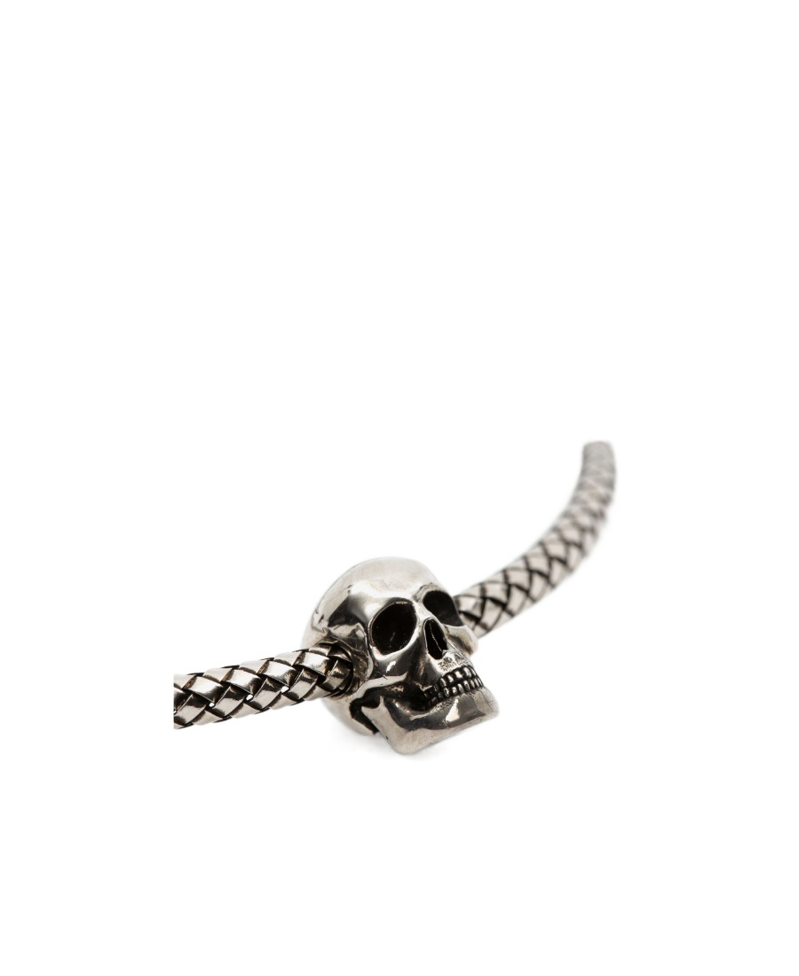 Alexander Mcqueen Skull-charm Woven Bracelet In Gray