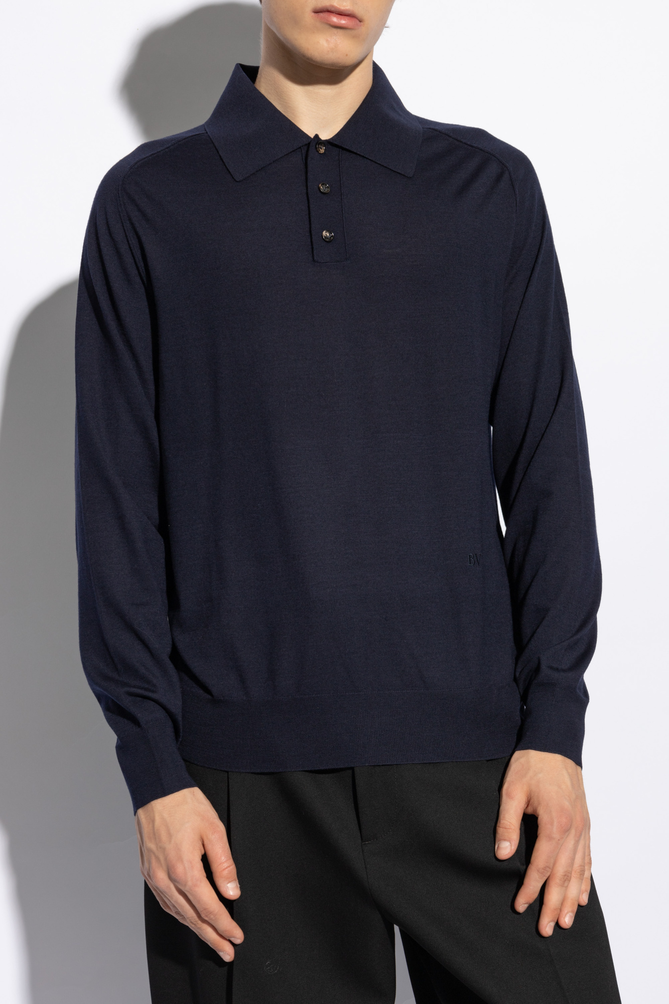 Bottega Veneta Long-sleeved Polo Neck Wool Sweater In Black