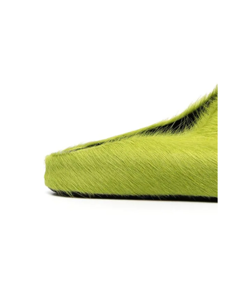 Shop Marni Green Long Hair Calfskin Fussbett Sabot