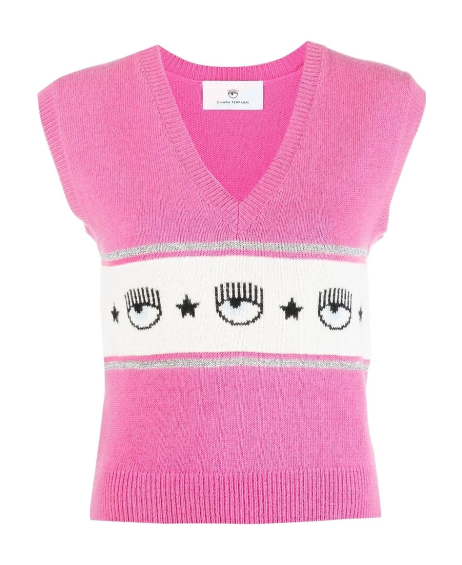 Chiara Ferragni Intarsia Knitted Top In Pink