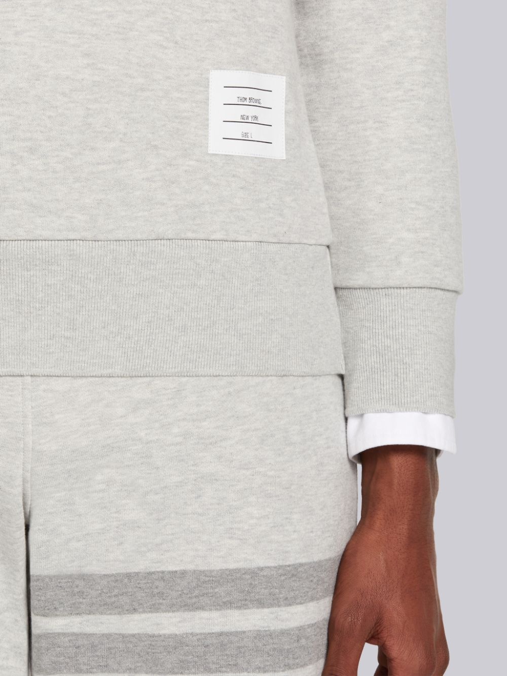 Thom Browne Crew Neck Sweatshirt In Classic Loopback With Engineered 4 Bar Stripe In White