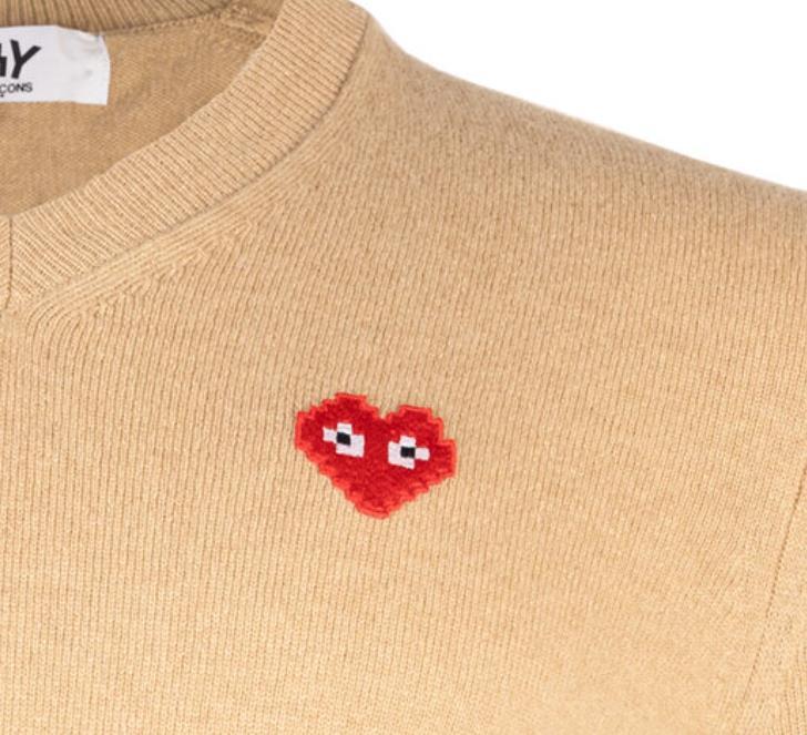 Comme Des Garçons Play Heart-patch V-neck Sweater In Nude