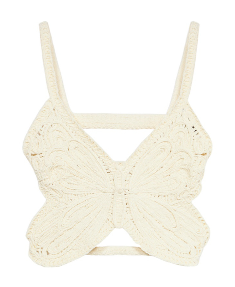 Blumarine Butterfly Sleeveless Crop Top In White