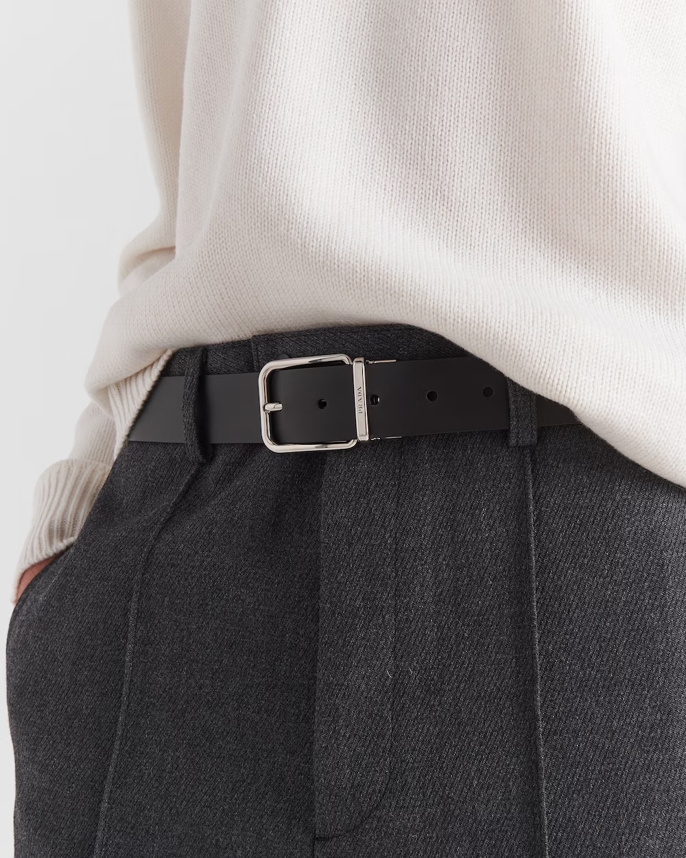 Prada Reversible Leather Belt In Black