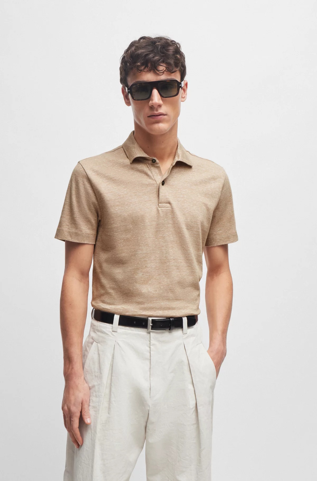 HUGO BOSS MÉLANGE-EFFECT SHORT-SLEEVE POLO SHIRT