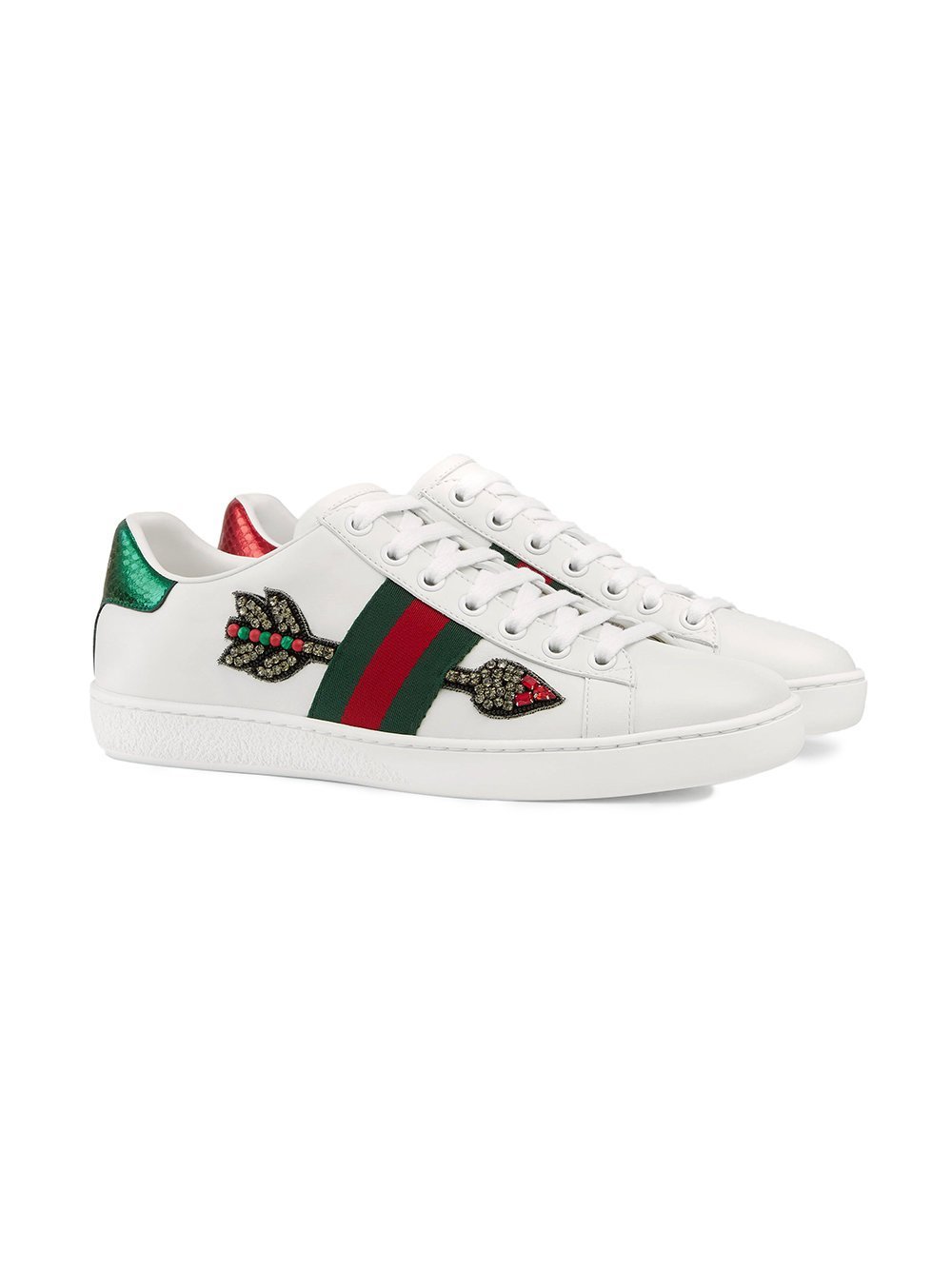 Gucci Ace Diamond-encrusted Leisure Sports Shoes In White