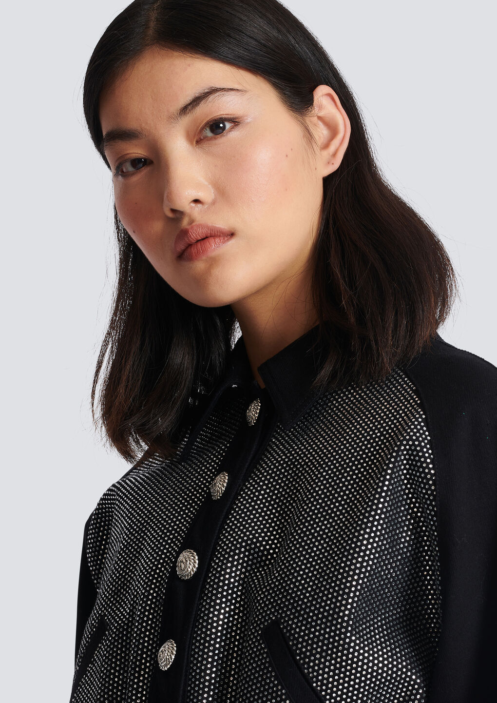 Balmain Crystal Decorated Casual Jacket In Black