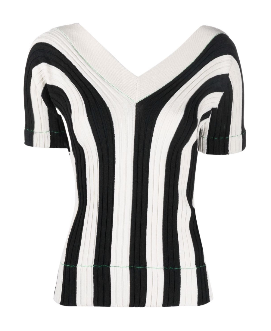 Bottega Veneta Black And White Linen Top In White
