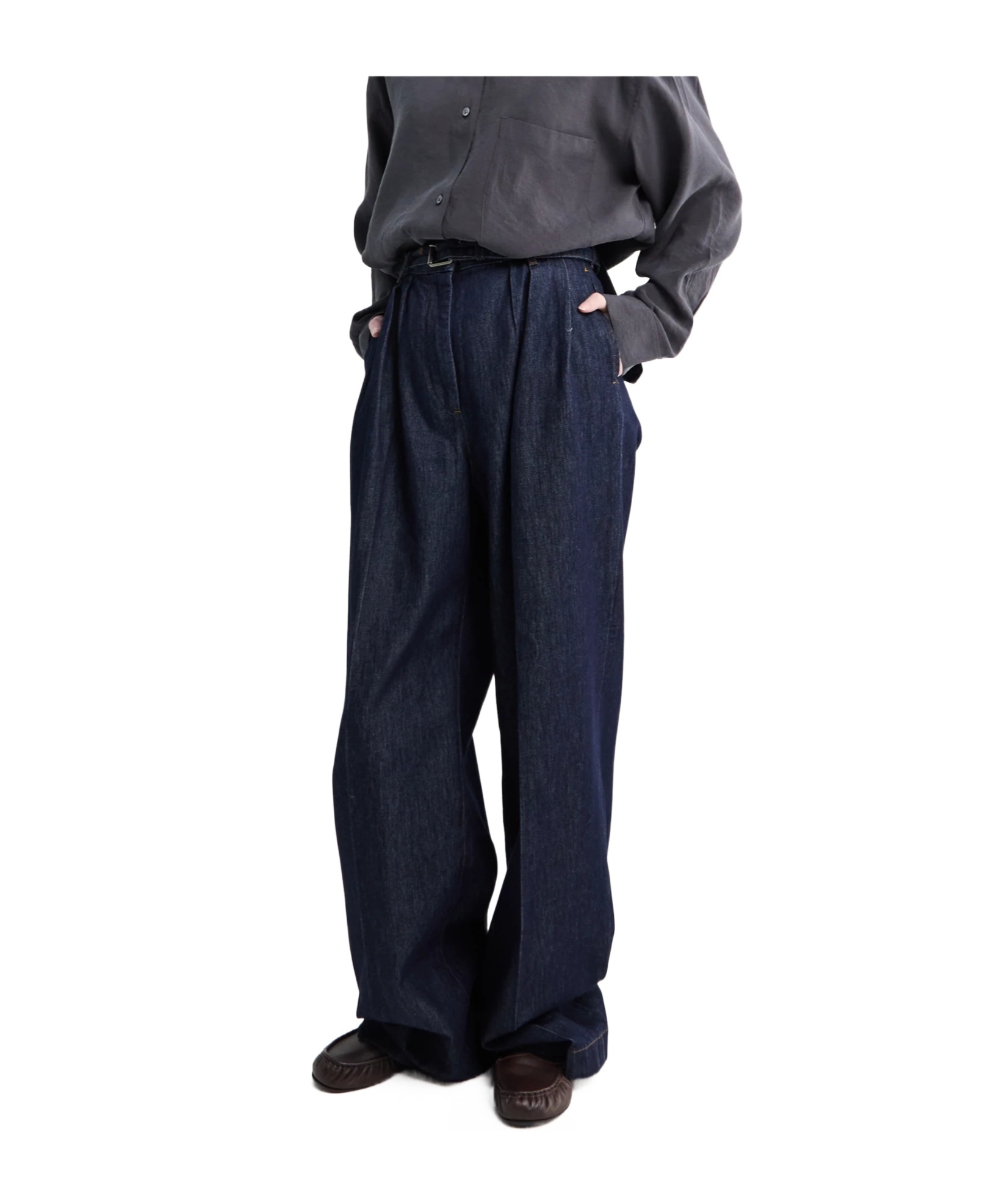 Dries Van Noten High Waist Wide Leg Belted Pleated Jeans In Blue