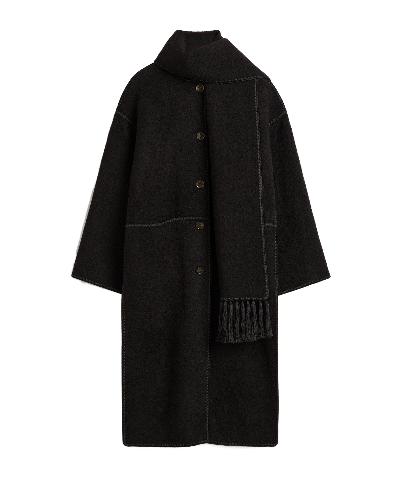 Shop Totême Embroidered Scarf Coat In Black