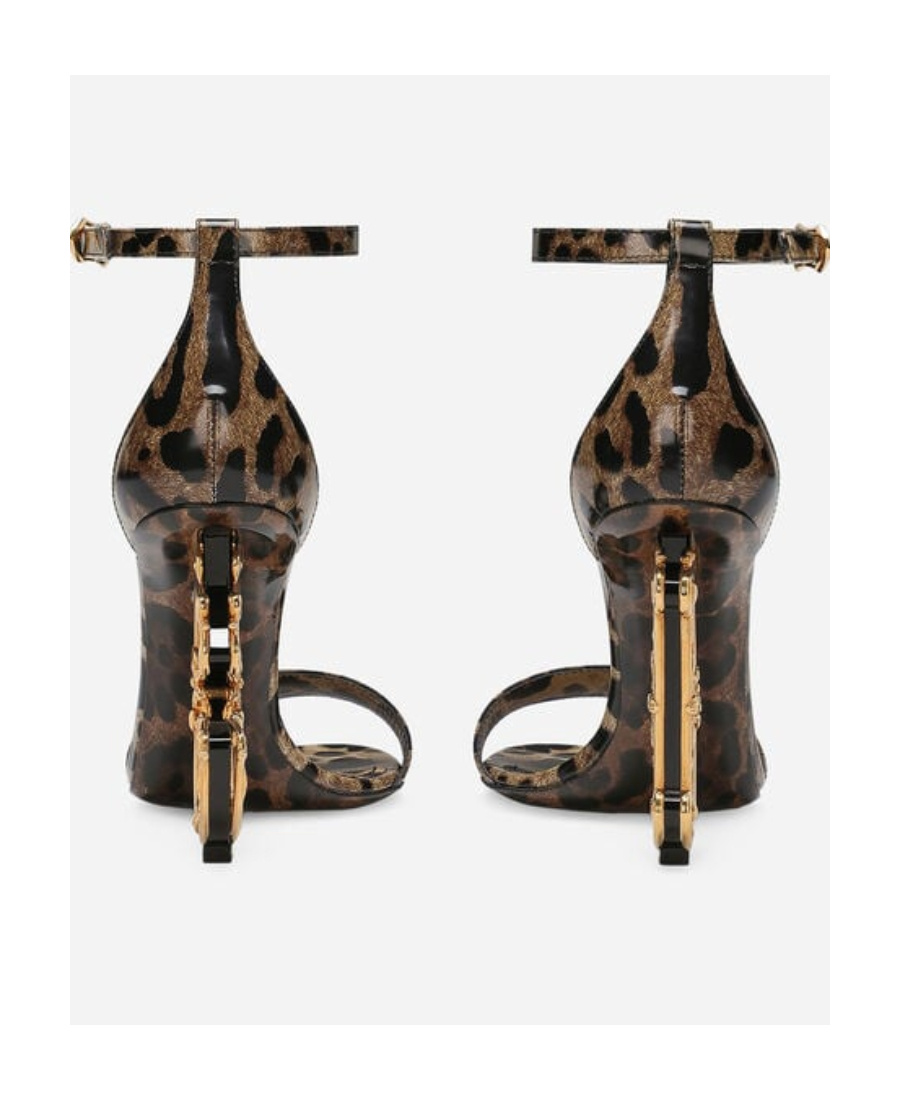 Dolce & Gabbana Keira 105 Leopard Print Leather Dg Baroque Sandals In Black
