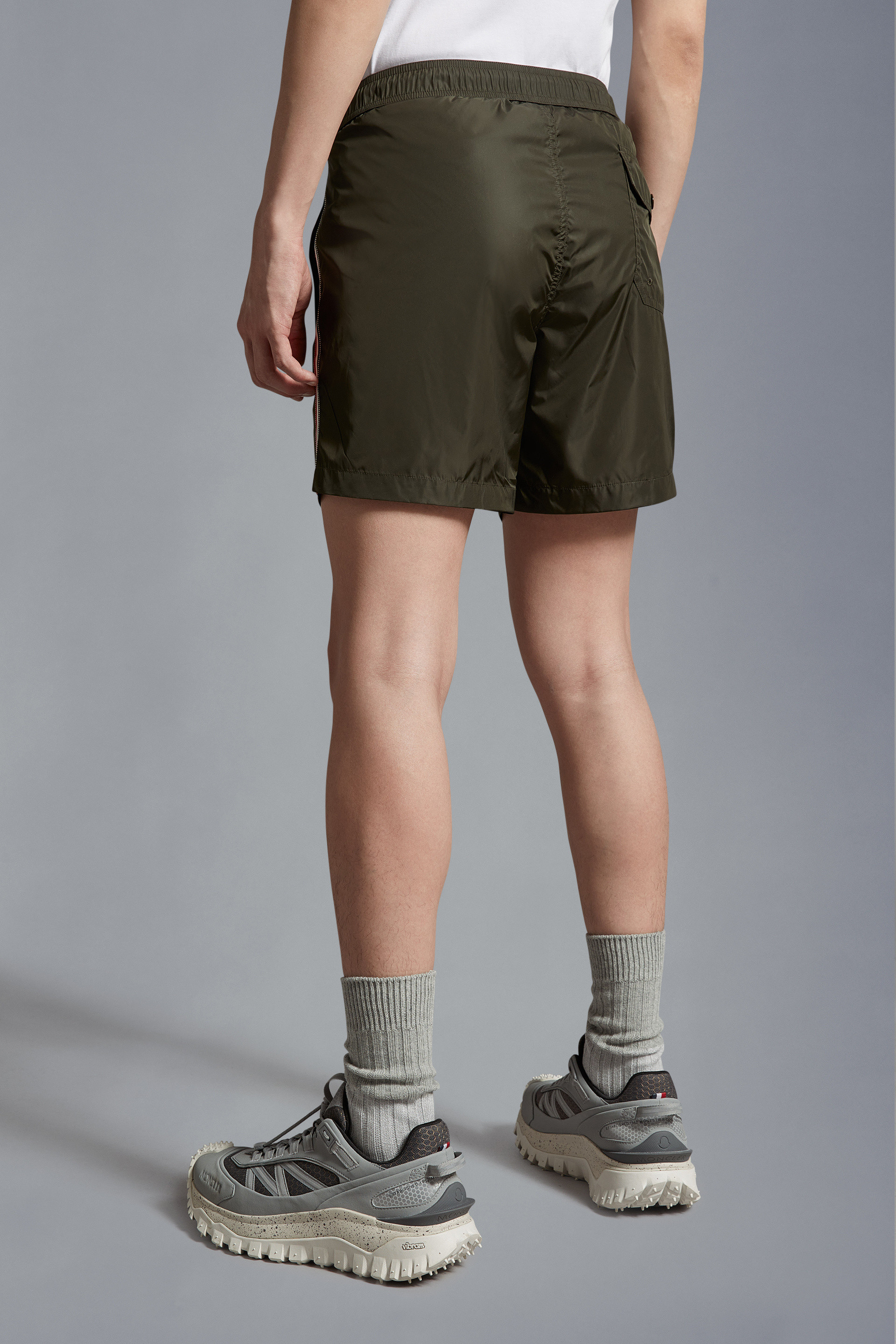 Moncler Army Green Nylon Swimming Shorts In Green