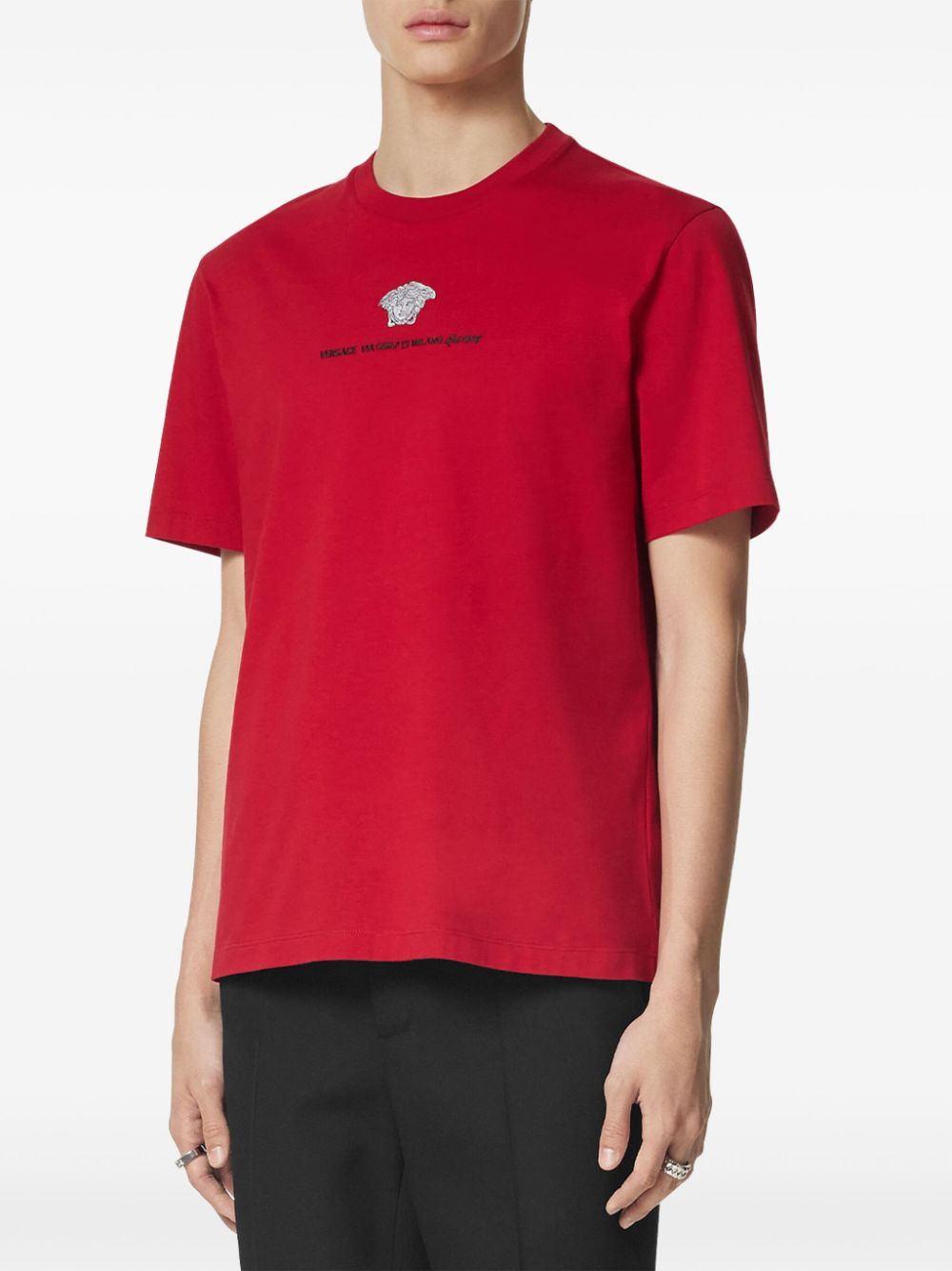 Versace Open-necked Black Shirt In Red