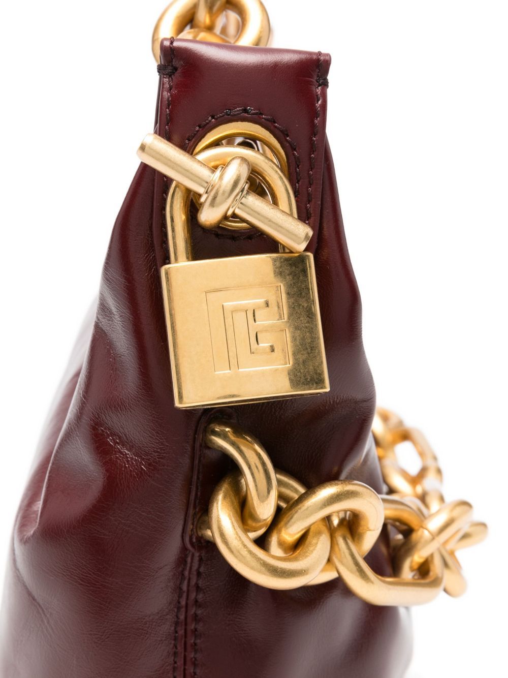 Balmain Medium Leather Shoulder Bag With Chain Strap In Burgundy