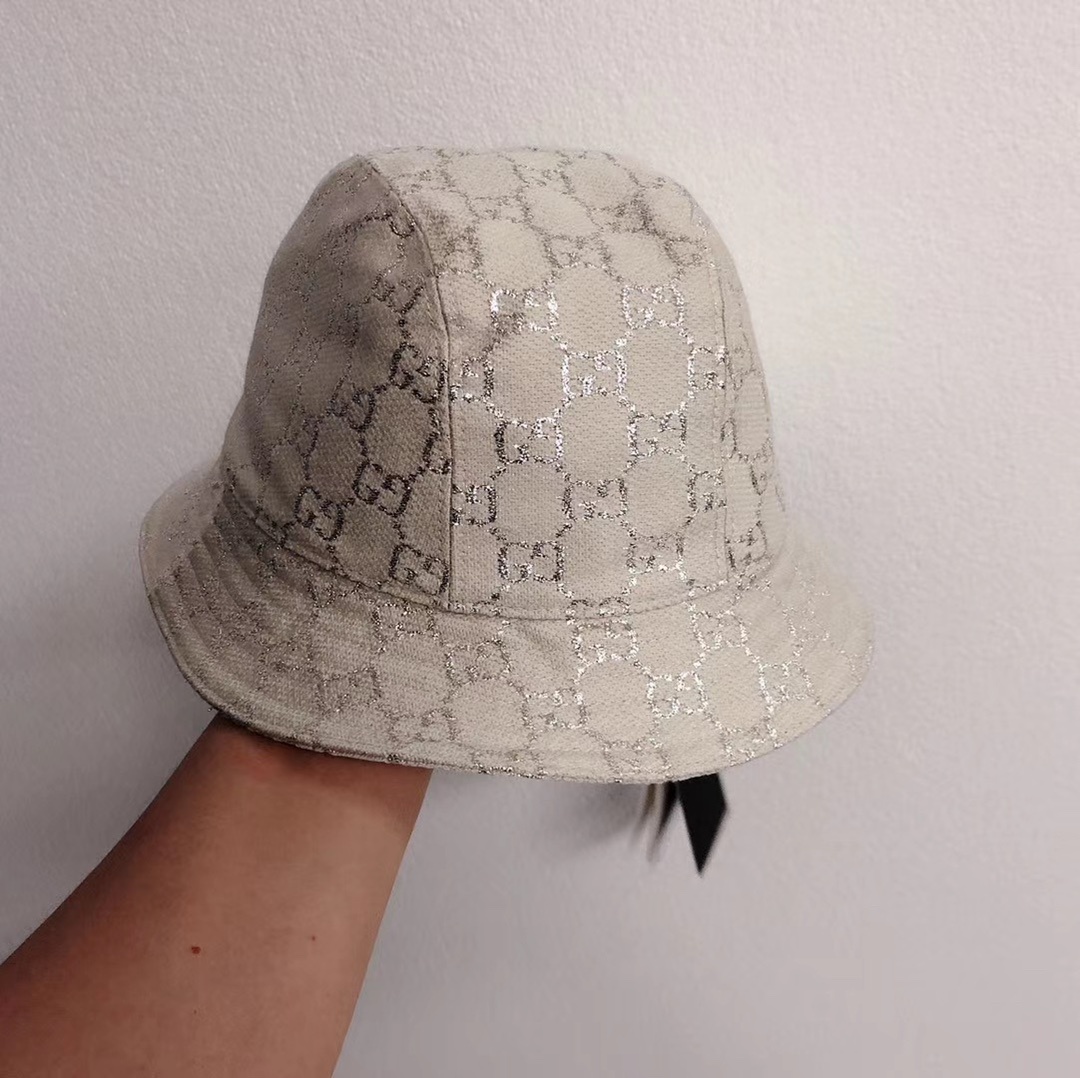 Gucci Metallic Logo-jacquard Bucket Hat In White