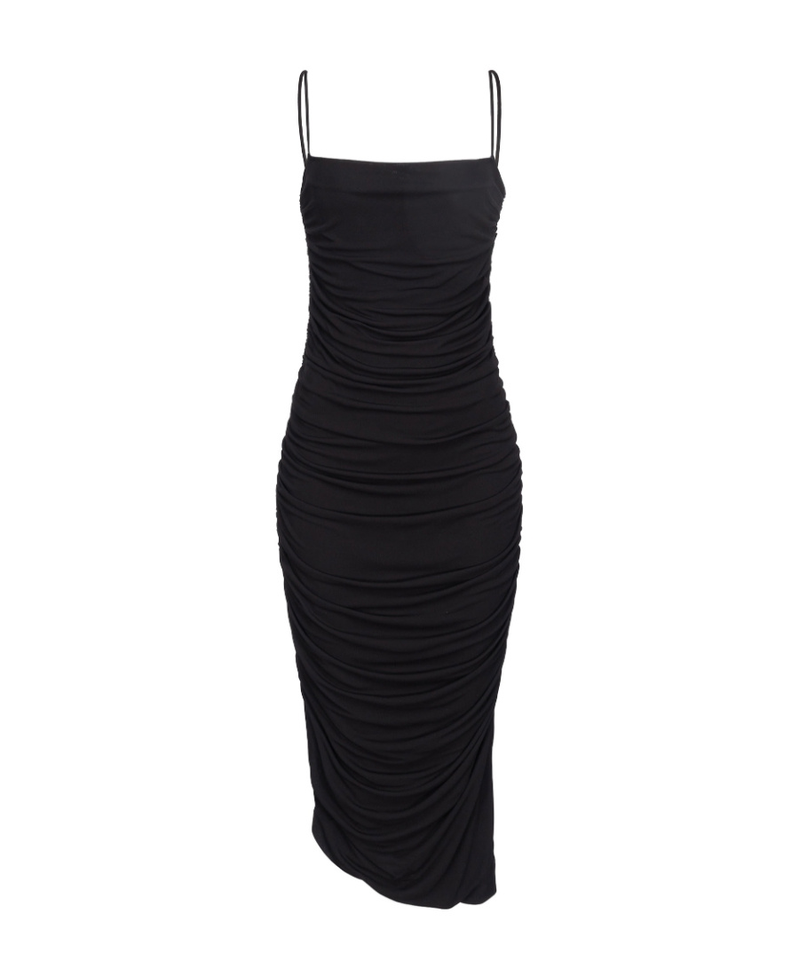 Shop Pinko Spaghetti-strap Ruched Midi Dress In Black