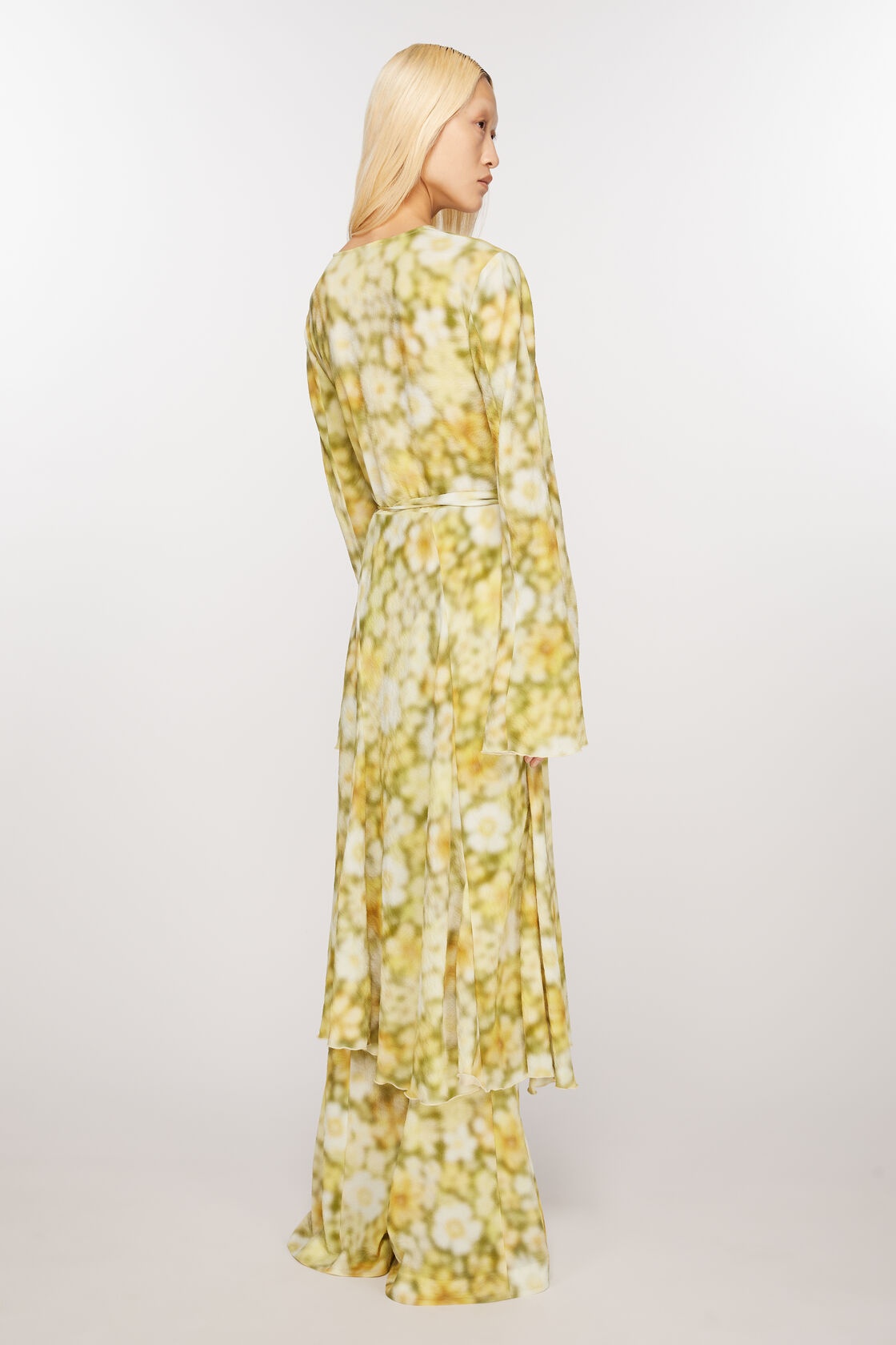 Shop Acne Studios Abstract-print Wrap Midi Dress In Yellow
