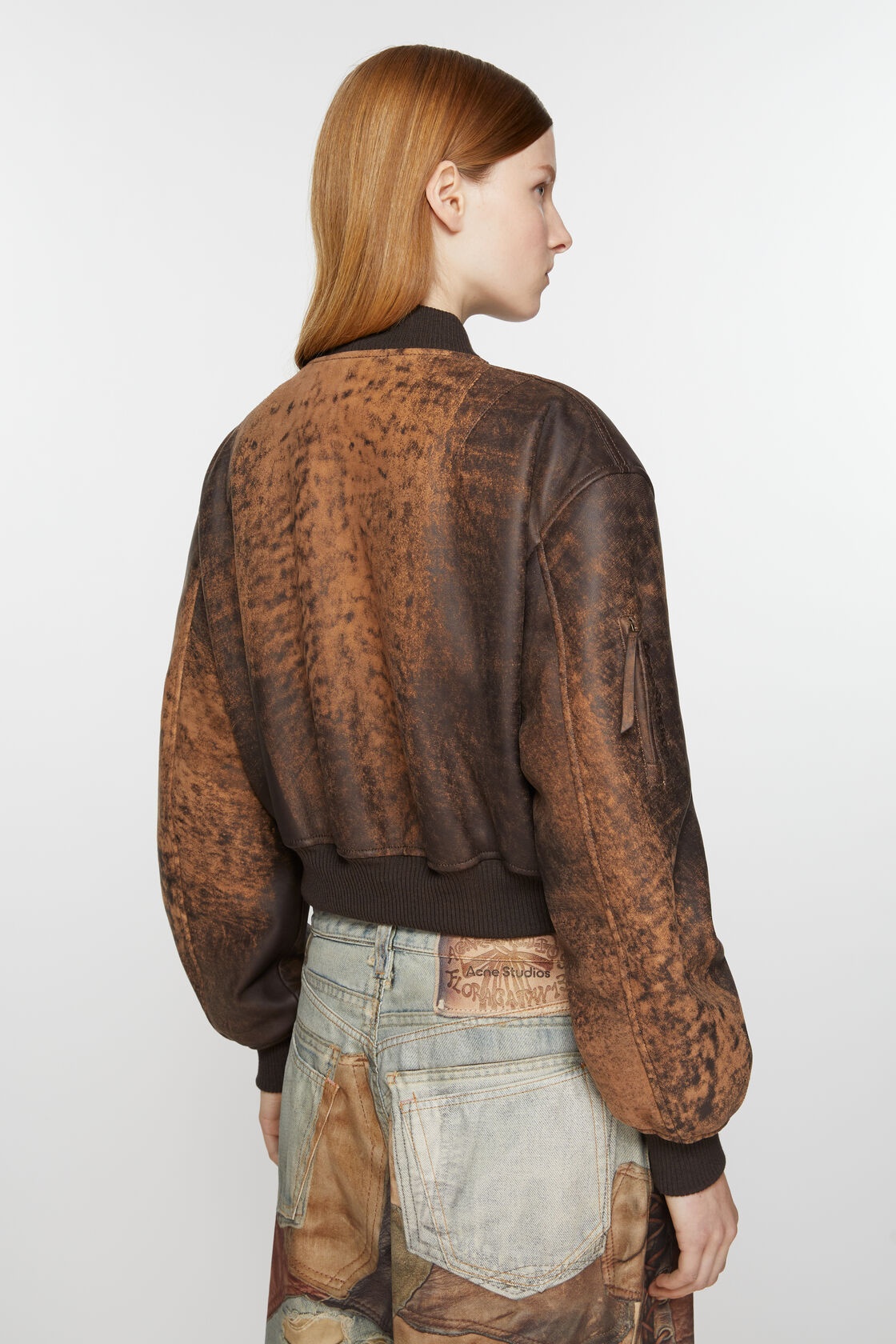 Acne Studios Leather Bomber Jacket In Brown