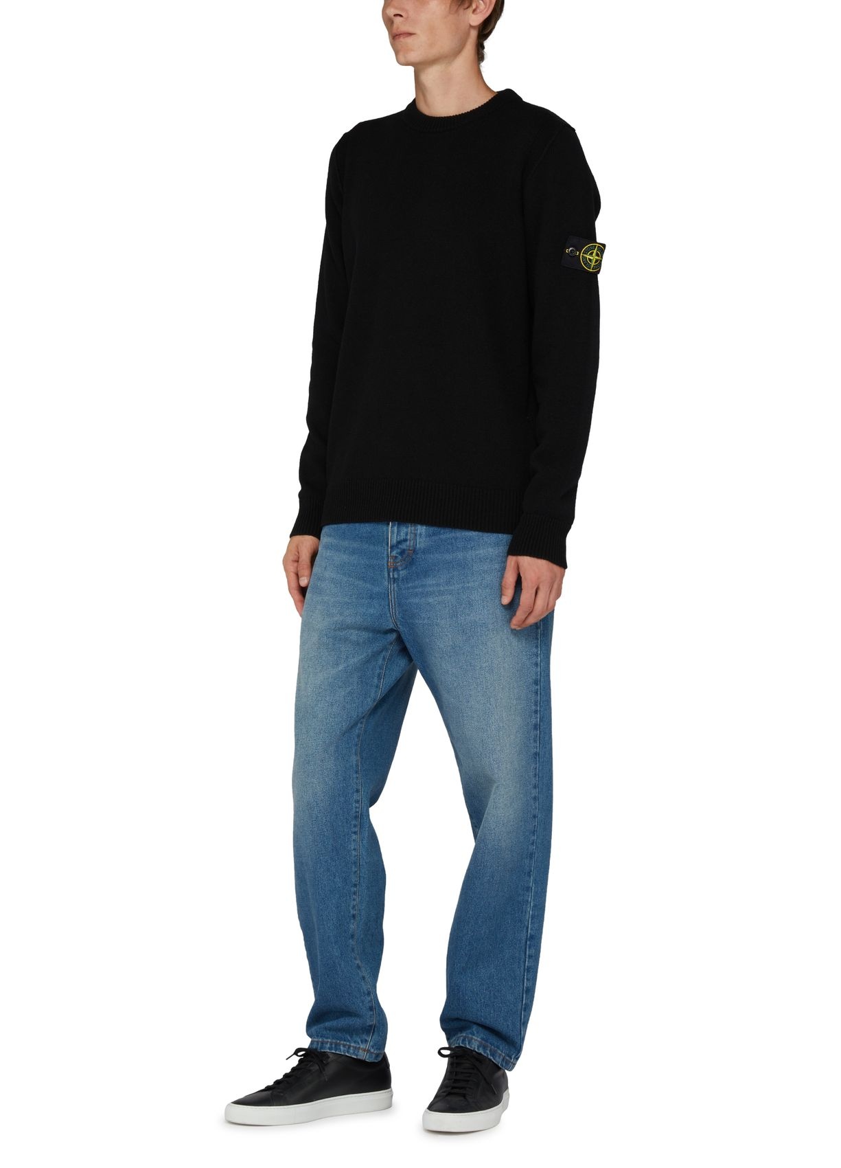 Shop Stone Island Logo-attached Round-neck Sweater In Black