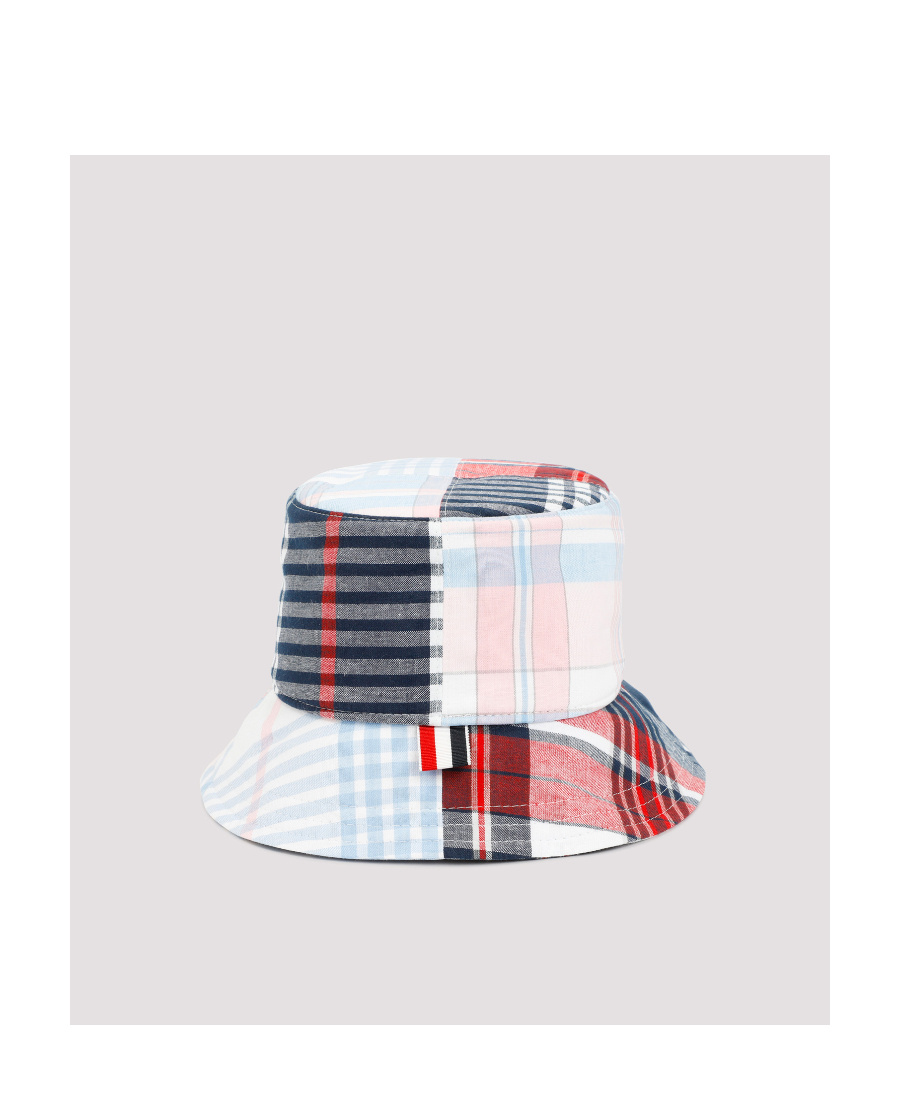 Thom Browne Logo-patch Checked Bucket Hat In White