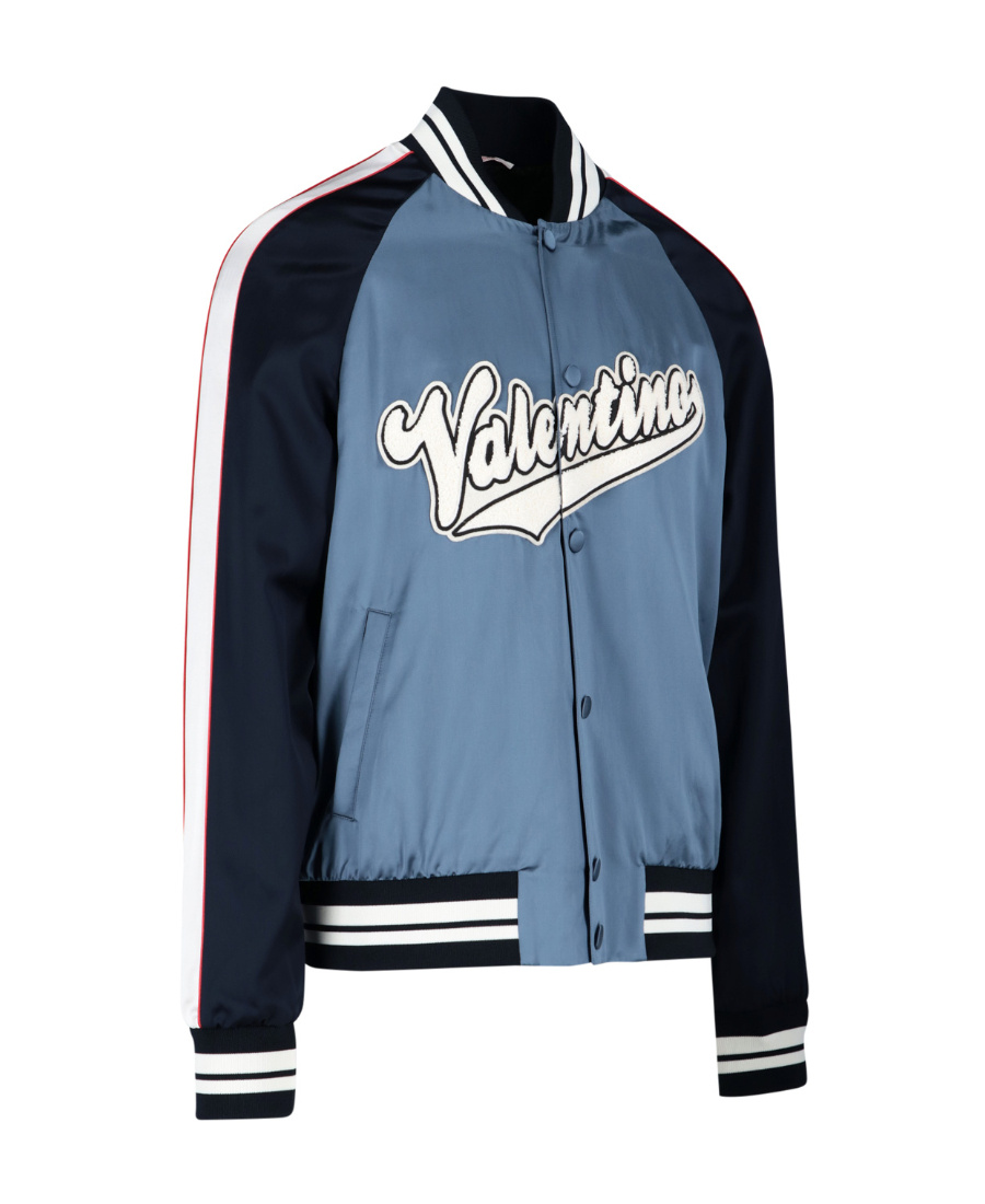 Valentino Logo-patch Viscose And Cotton Bomber Jacket In Blue