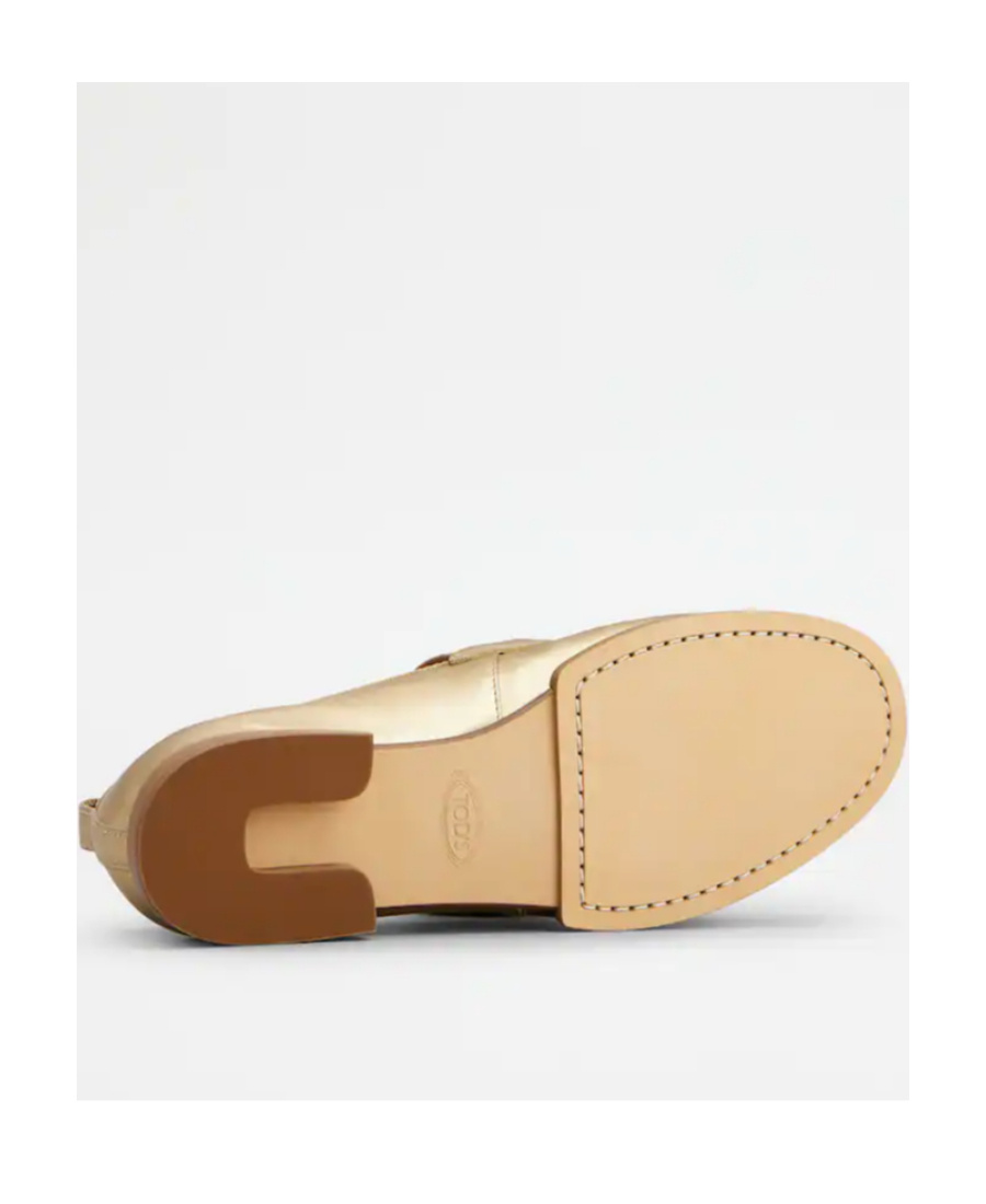 Tod's Logo-plaque Metallic-finish Loafers In Nude