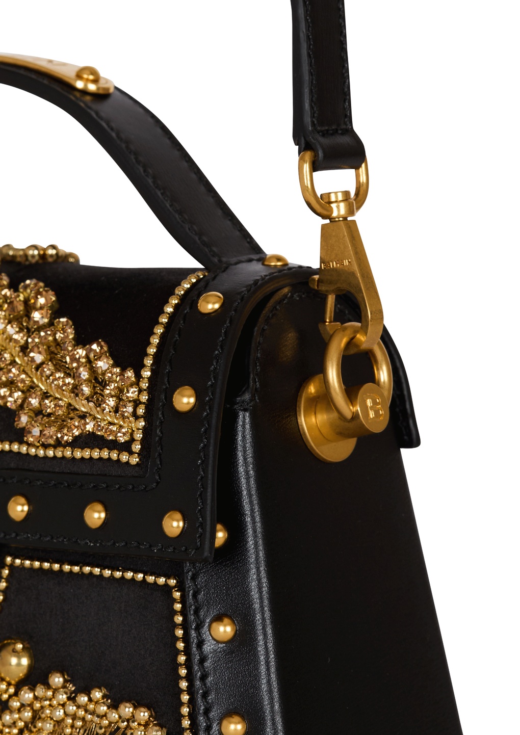 Balmain B-buzz Dynasty Bag In Embroidered Satin In Black
