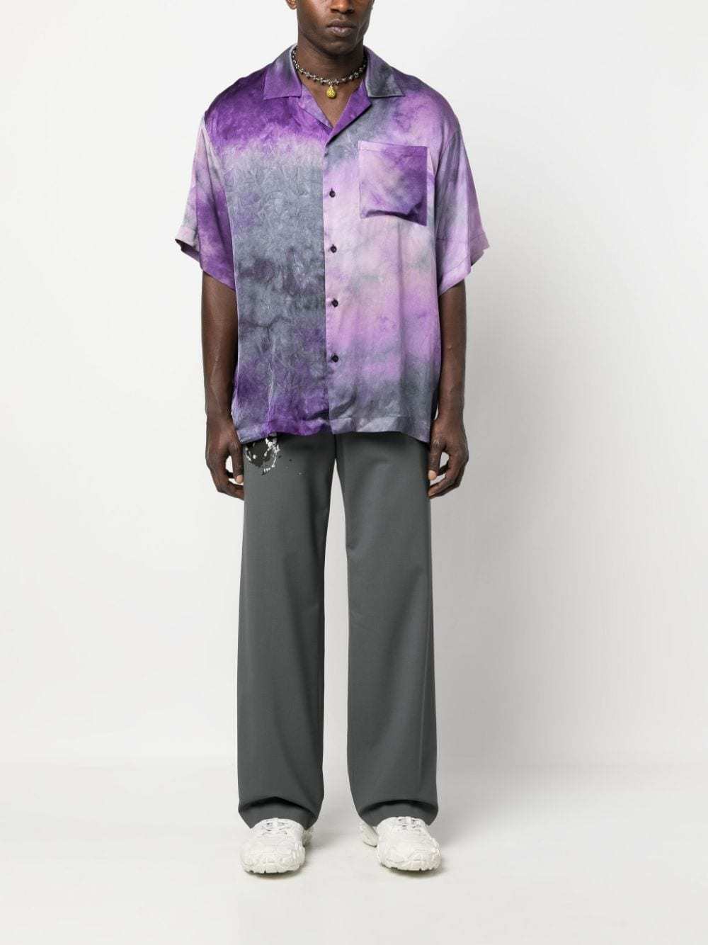 Msgm Logo Printed Collared Button-up Shirt In Purple
