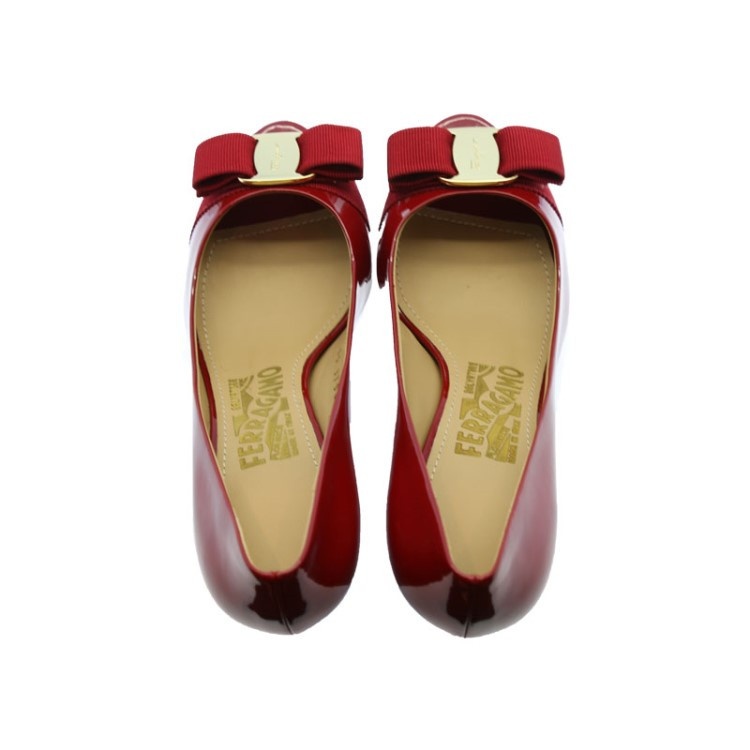 Ferragamo Bow Knot Fish Mouth Slope Heel Shoes In Red