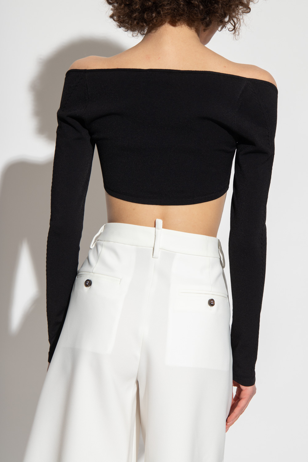 Dsquared2 Long-sleeve Knitted Crop Top In Black