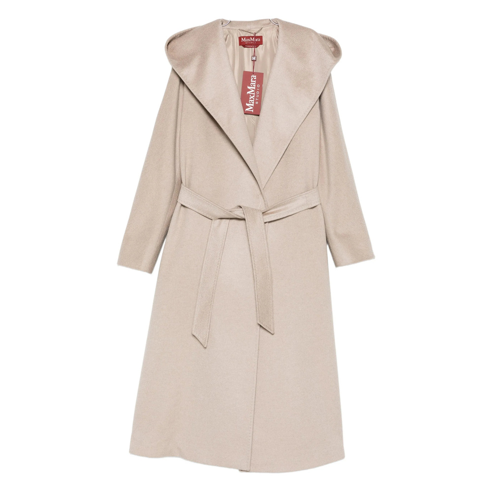 Max Mara Hooded Belted Coat In Neutral