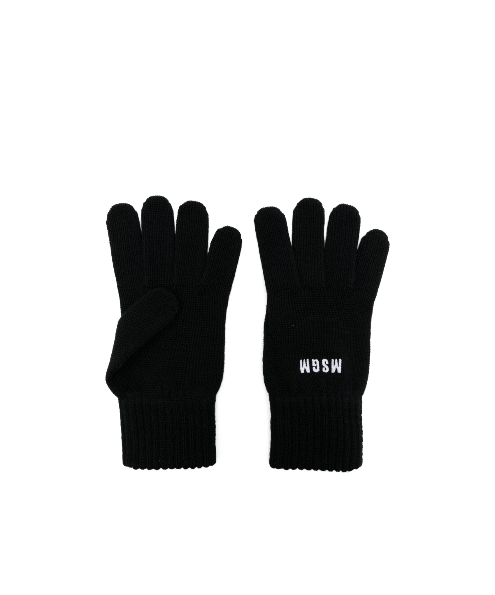Msgm Logo-embroidered Knitted Gloves In Black