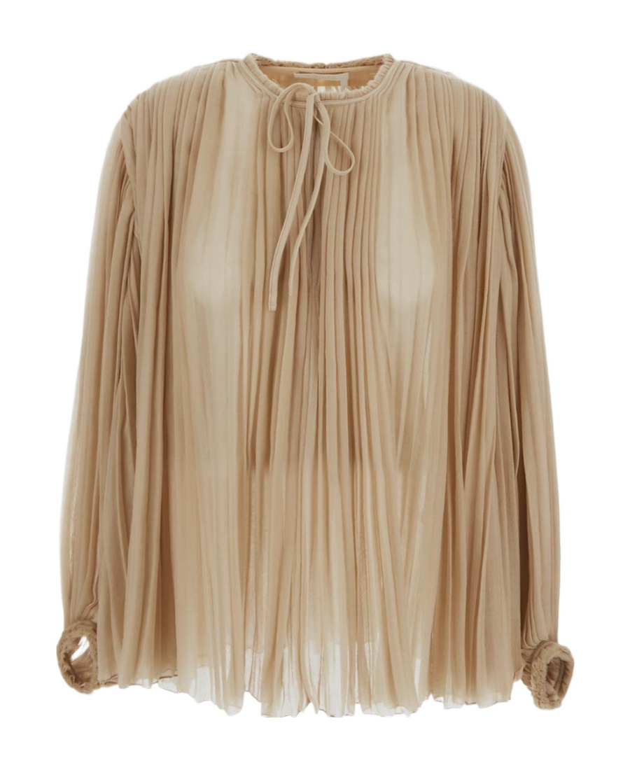 Chloé Pleated Wool Top In Nude