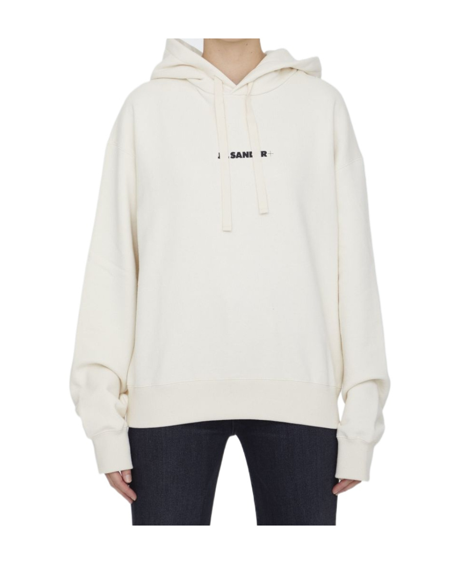 Jil Sander Logo Printed Drawstring Hoodie In Nude